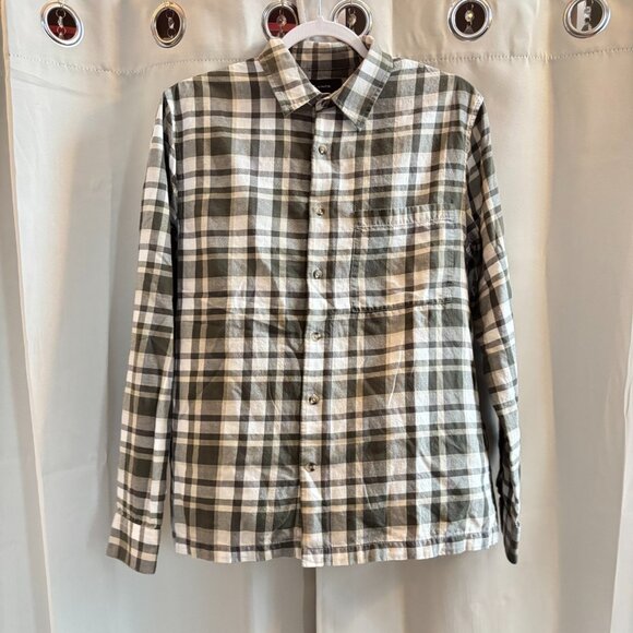 Vince Mens Flannel Shirt Medium Green Western Plaid Casual Dad Classic Fit 19096 - Picture 1 of 8